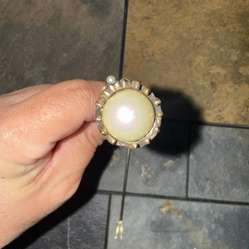 Long Gold Tone Cocktail Spoon & Fork Set Pearl End